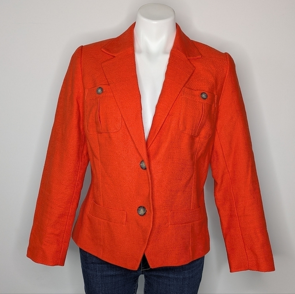 Banana Republic Factory Orange Linen Cotton Button Up Collared Blazer Jacket 12